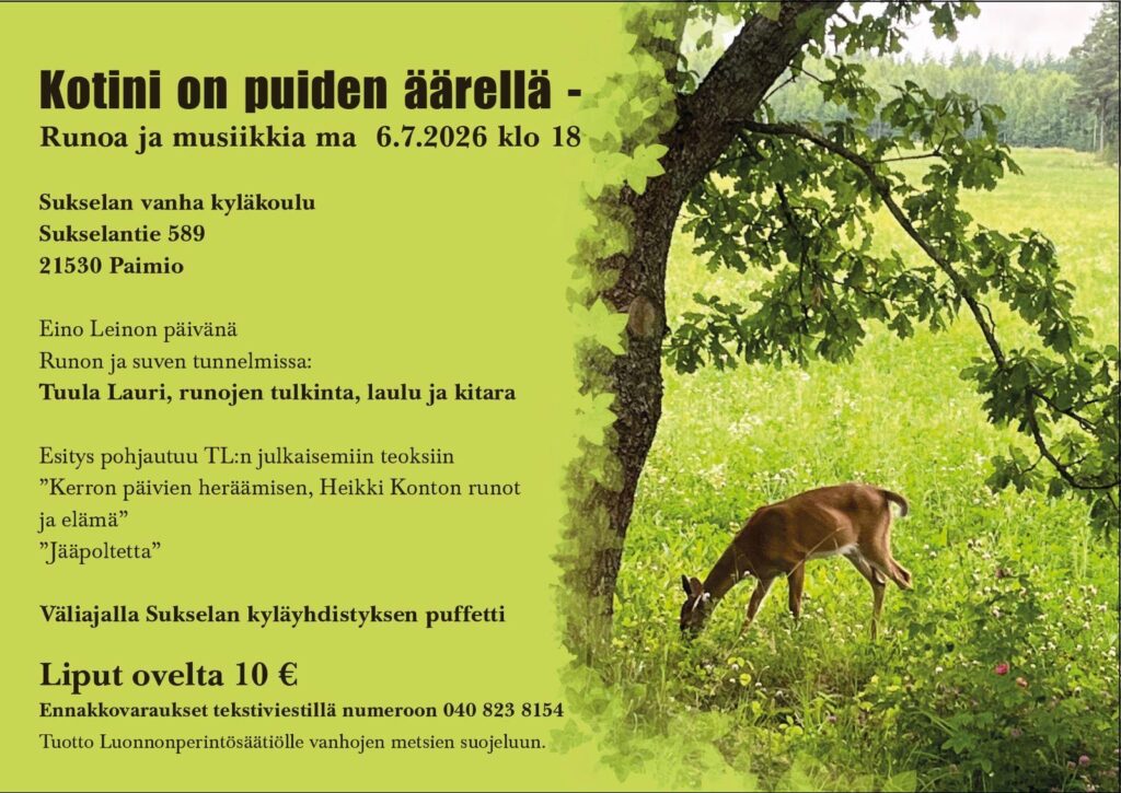 Pellon reunalla oleva puu, jonka alla on eläin syömässä.