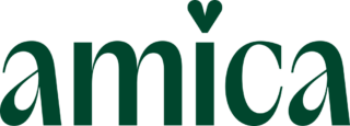 Vihreä Amican logo, joka koostuu kirjaimista sekä sydänelementistä.