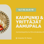Keltainen graafinen pohja. Vasemmassa reunassa kuva puurolautasesta, jossa on puuron lisäksi marjoja ja banaania. Oikeassa reunassa tapahtuman tiedot.