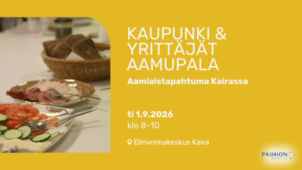 Keltainen bannerikuva.Vasemmalla näkyy kuva jossa aamiaistarvikkeita ja puurokattila. Taustalla näkyy ihmisiä. Oikealla tapahtuman tiedot valkoisella tekstillä.