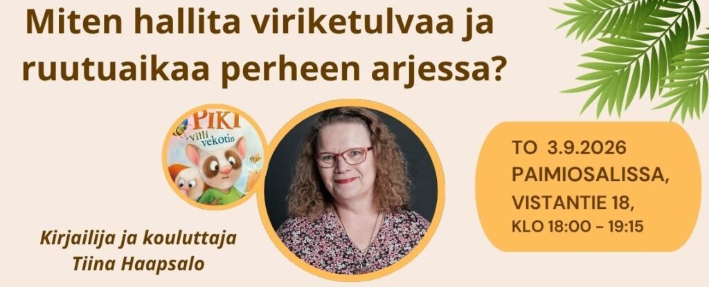 Silmälasipäinen nainen ja lisätietona kirjailija ja kouluttaja Tiina Haapsalo.