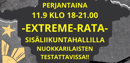 Tekstivaltainen kuva Extreme-rata -tapahtumasta 11.9.2026 sisäliikuntahallilla.