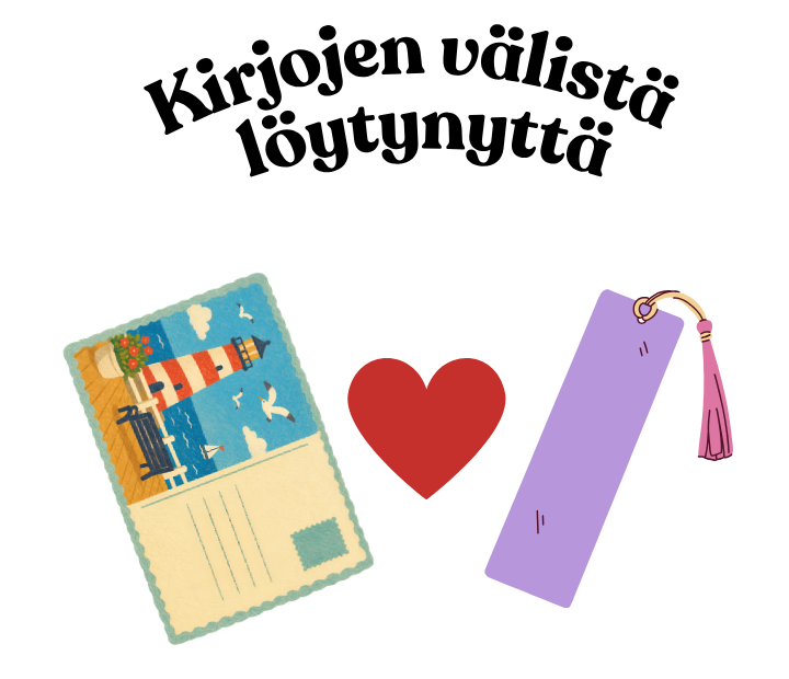 Kirjojen välistä löytynyttä. Kortti, sydän ja kirjanmerkki.