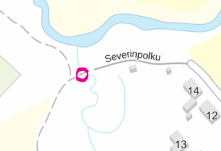Karttaan merkitty kohta, jossa suljettu silta sijaitsee.