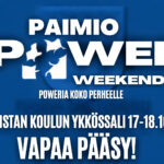 Sinisellä pohjalla isoin kirjaimin Paimio Power Weekend.