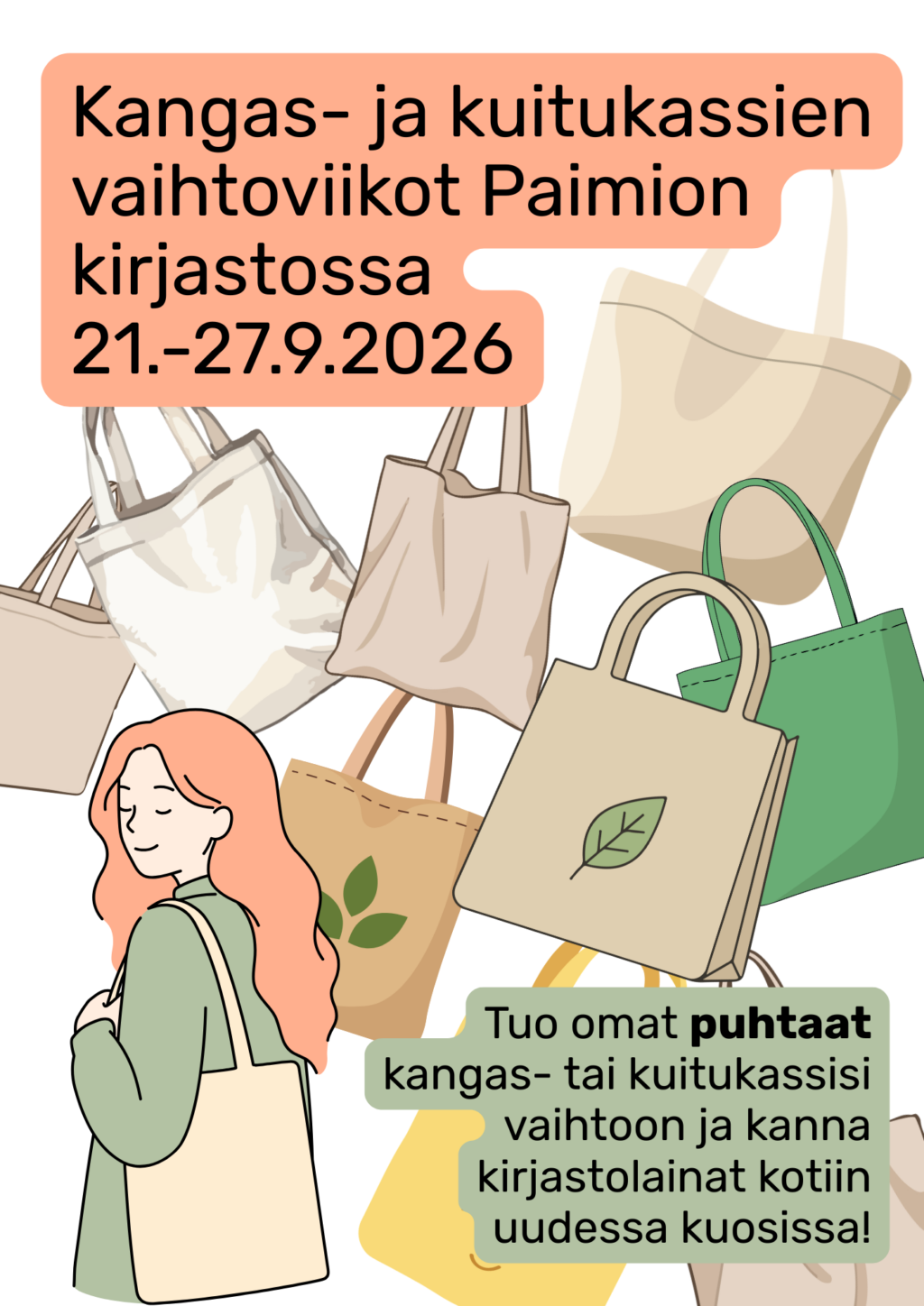 Kangaskasseja. Kangas- ja kuitukassien vaihtoviikko 21.-27.9.2026.