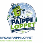 Piirroshahmo hiihtää ja teksti Paippi Loppet.
