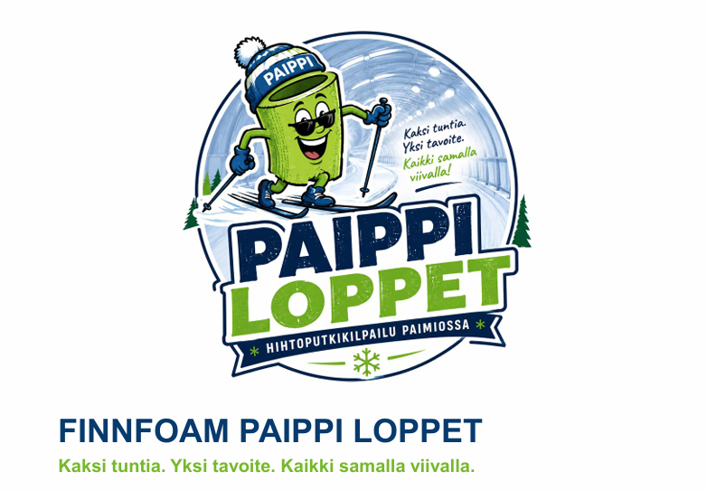 Piirroshahmo hiihtää ja teksti Paippi Loppet.